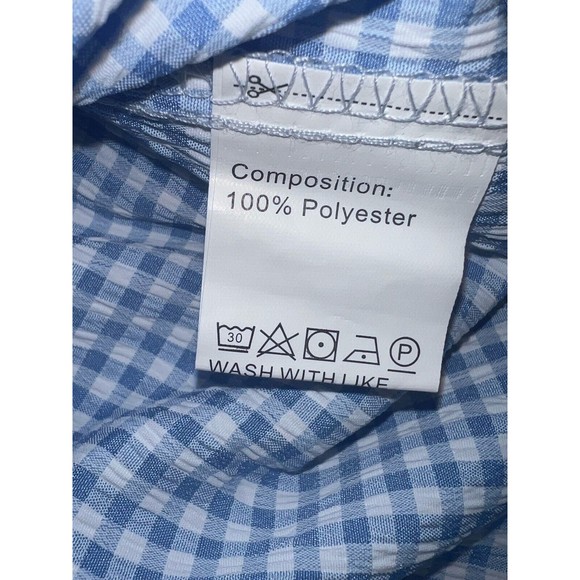 Womens Blue White Gingham 3/4 Puff Sleeve Button Up Dorothy Babydoll Dress M - Picture 5 of 10